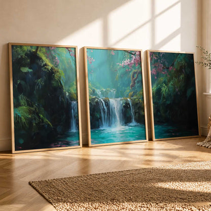 Abstract Nature Art Framed Paintings | Big Aesthetic Waterfall View Painting | Vastu Frames for Bedroom Living Room Wall Decor