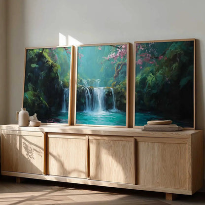 Abstract Nature Art Framed Paintings | Big Aesthetic Waterfall View Painting | Vastu Frames for Bedroom Living Room Wall Decor