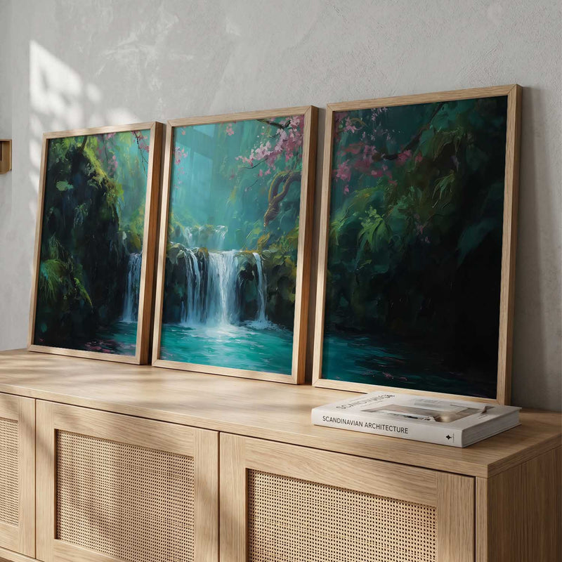 Abstract Nature Art Framed Paintings | Big Aesthetic Waterfall View Painting | Vastu Frames for Bedroom Living Room Wall Decor