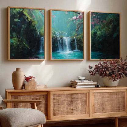 Abstract Nature Art Framed Paintings | Big Aesthetic Waterfall View Painting | Vastu Frames for Bedroom Living Room Wall Decor