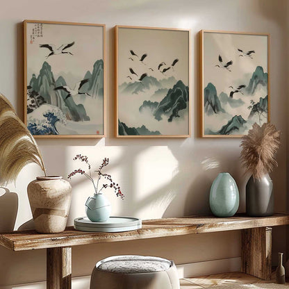 Japanese Nature Art View Framed Poster | Big Aesthetic Nature Art Wall Framed Posters for Living Room Bedroom Wall Decor