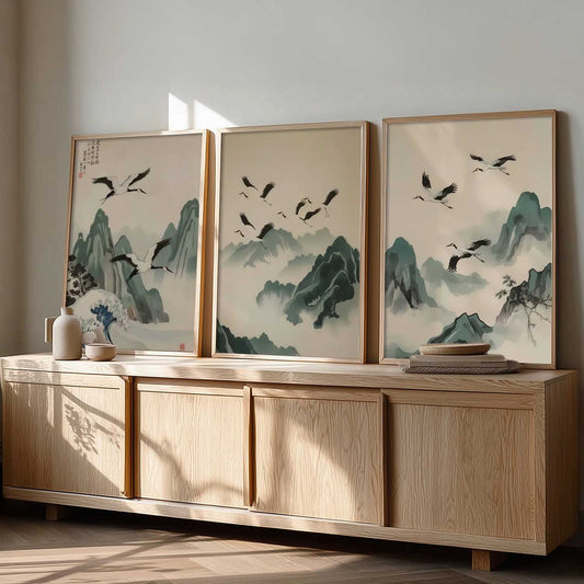 Japanese Nature Art View Framed Poster | Big Aesthetic Nature Art Wall Framed Posters for Living Room Bedroom Wall Decor