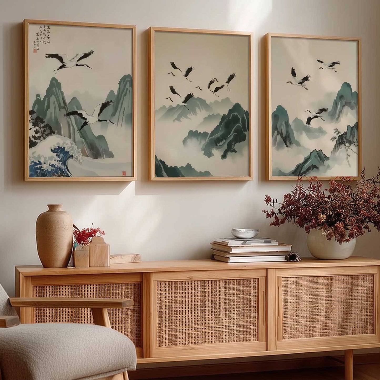 Japanese Nature Art View Framed Poster | Big Aesthetic Nature Art Wall Framed Posters for Living Room Bedroom Wall Decor