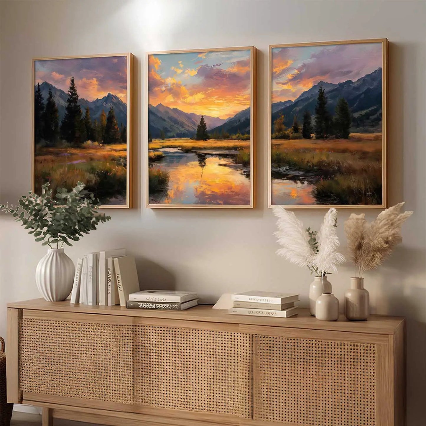Big Aesthetic Sunset View Wall Art Paintings | Flowers Landscape Framed Painting | Vastu Frames for Living Room Bedroom Wall Decor