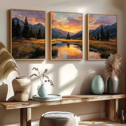 Big Aesthetic Sunset View Wall Art Paintings | Flowers Landscape Framed Painting | Vastu Frames for Living Room Bedroom Wall Decor