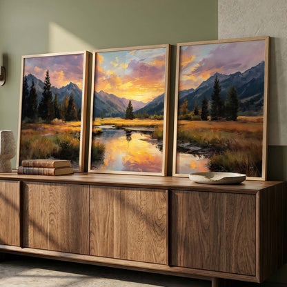 Big Aesthetic Sunset View Wall Art Paintings | Flowers Landscape Framed Painting | Vastu Frames for Living Room Bedroom Wall Decor