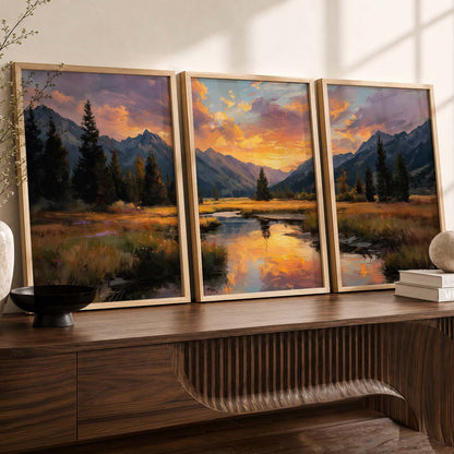 Big Aesthetic Sunset View Wall Art Paintings | Flowers Landscape Framed Painting | Vastu Frames for Living Room Bedroom Wall Decor