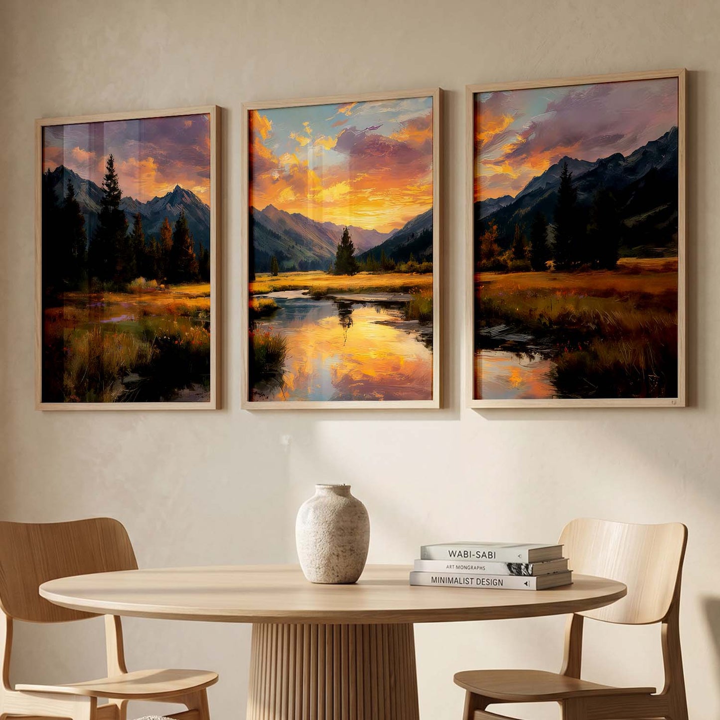 Big Aesthetic Sunset View Wall Art Paintings | Flowers Landscape Framed Painting | Vastu Frames for Living Room Bedroom Wall Decor