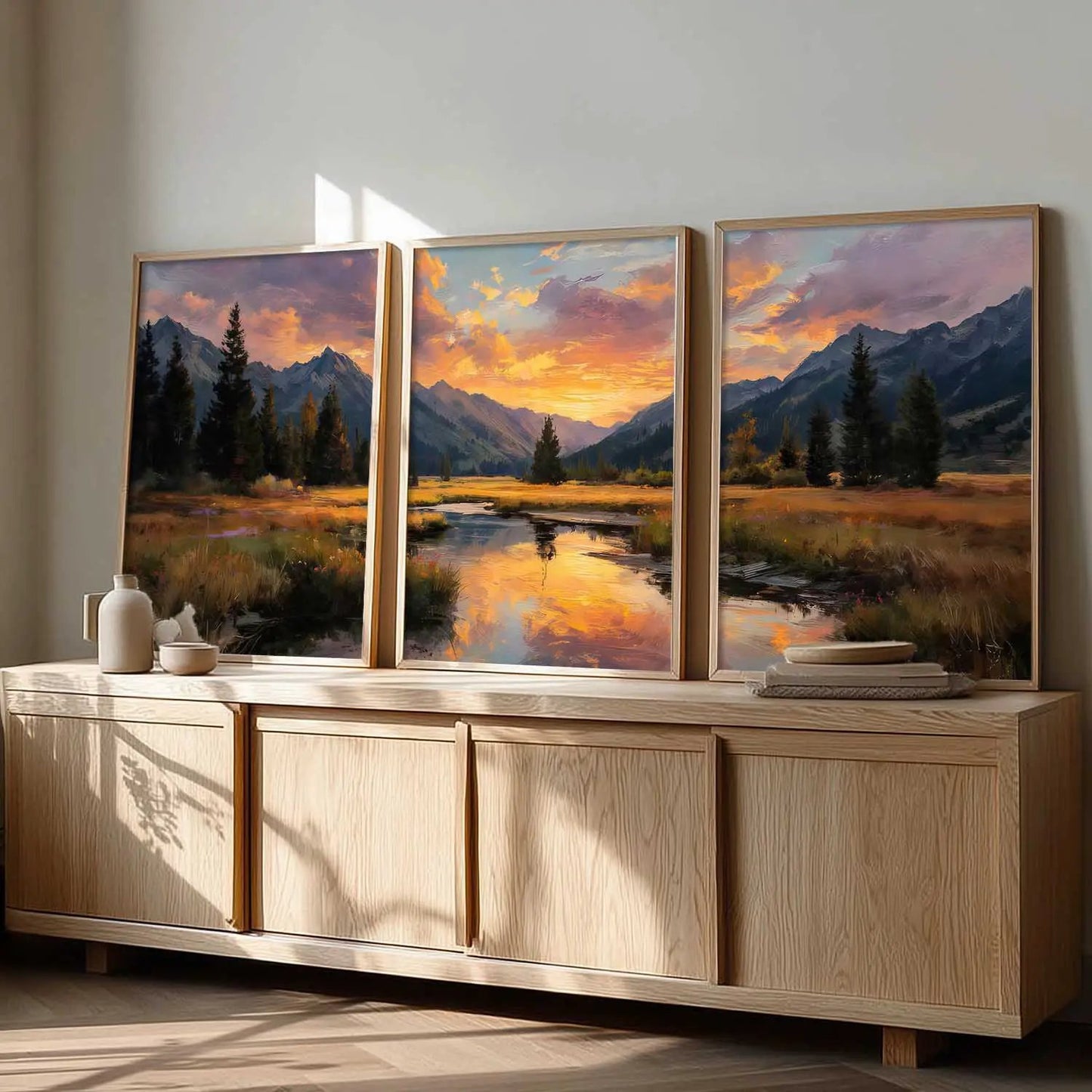 Big Aesthetic Sunset View Wall Art Paintings | Flowers Landscape Framed Painting | Vastu Frames for Living Room Bedroom Wall Decor
