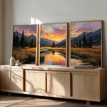 Big Aesthetic Sunset View Wall Art Paintings | Flowers Landscape Framed Painting | Vastu Frames for Living Room Bedroom Wall Decor