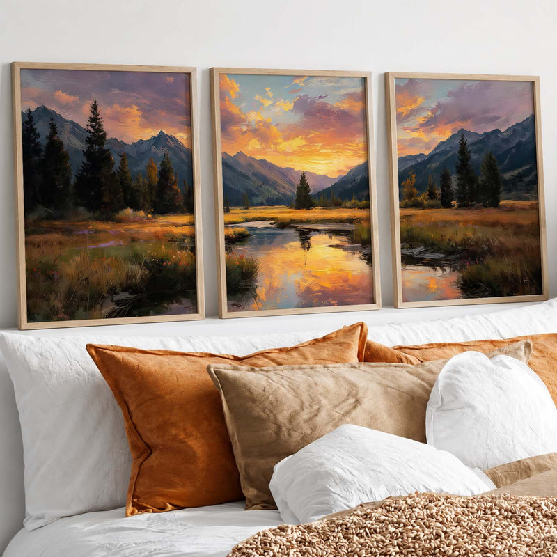 Big Aesthetic Sunset View Wall Art Paintings | Flowers Landscape Framed Painting | Vastu Frames for Living Room Bedroom Wall Decor