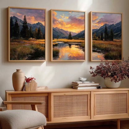 Big Aesthetic Sunset View Wall Art Paintings | Flowers Landscape Framed Painting | Vastu Frames for Living Room Bedroom Wall Decor