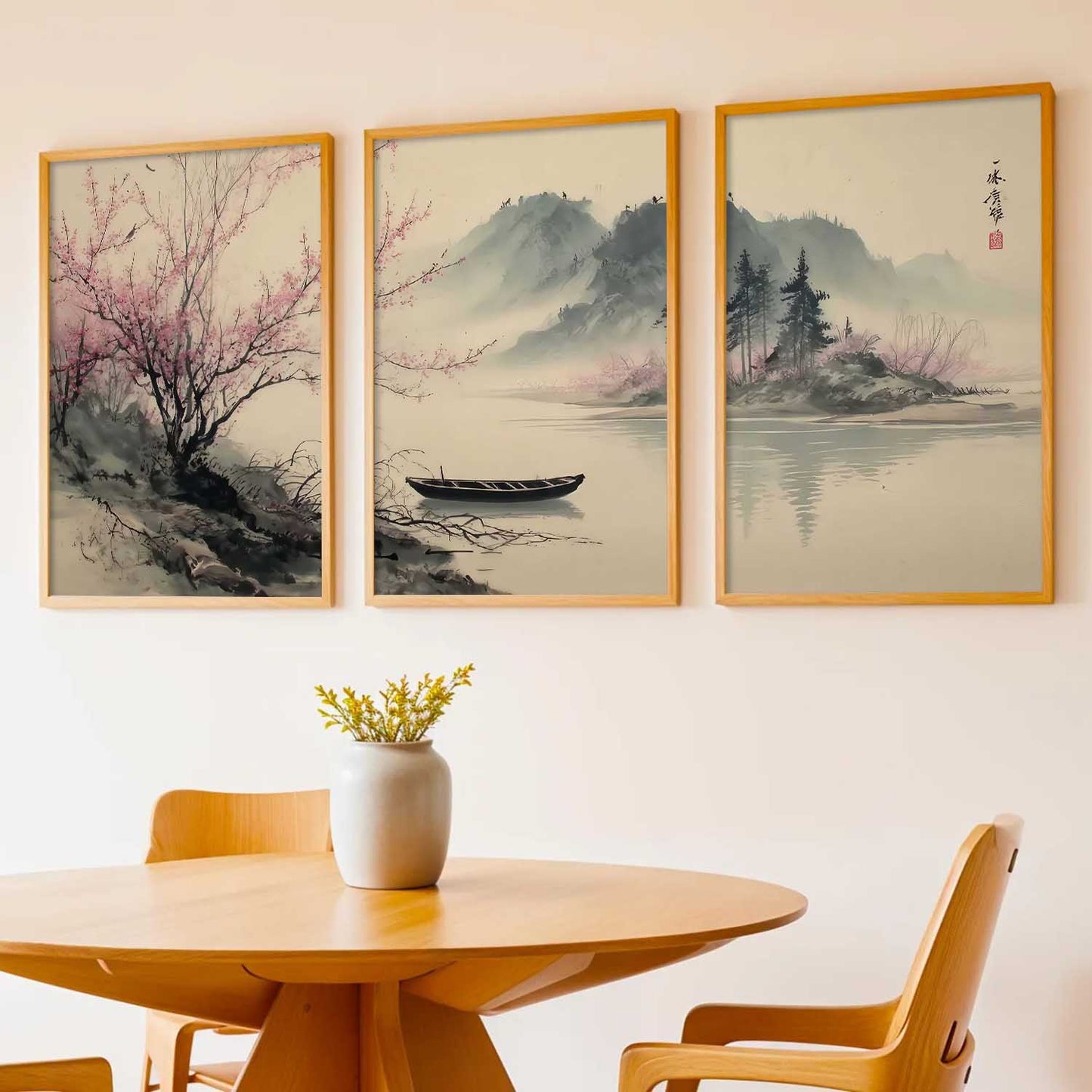 Big Aesthetic Nature Art Wall Framed Posters | Japanese Nature View Framed Painting for Living Room Bedroom Wall Decor