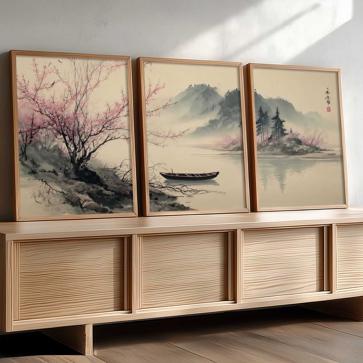 Big Aesthetic Nature Art Wall Framed Posters | Japanese Nature View Framed Painting for Living Room Bedroom Wall Decor