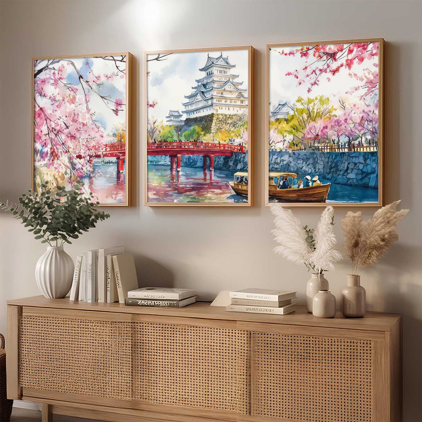 Big Aesthetic Japanese Nature Art View Framed Poster | Himeji Castle Wall Framed Posters for Living Room Bedroom Wall Decor