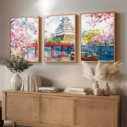 Big Aesthetic Japanese Nature Art View Framed Poster | Himeji Castle Wall Framed Posters for Living Room Bedroom Wall Decor