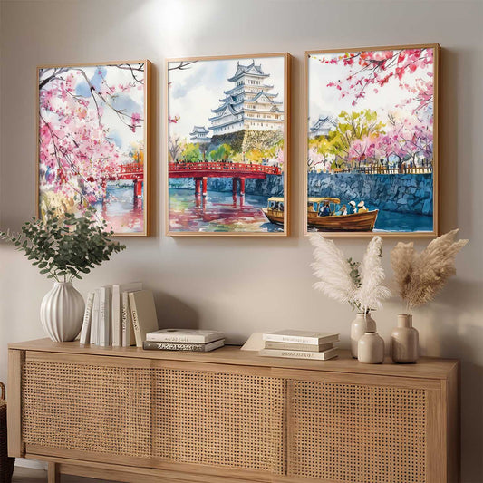 Big Aesthetic Japanese Nature Art View Framed Poster | Himeji Castle Wall Framed Posters for Living Room Bedroom Wall Decor