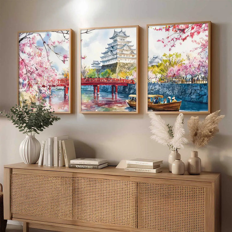 Big Aesthetic Japanese Nature Art View Framed Poster | Himeji Castle Wall Framed Posters for Living Room Bedroom Wall Decor