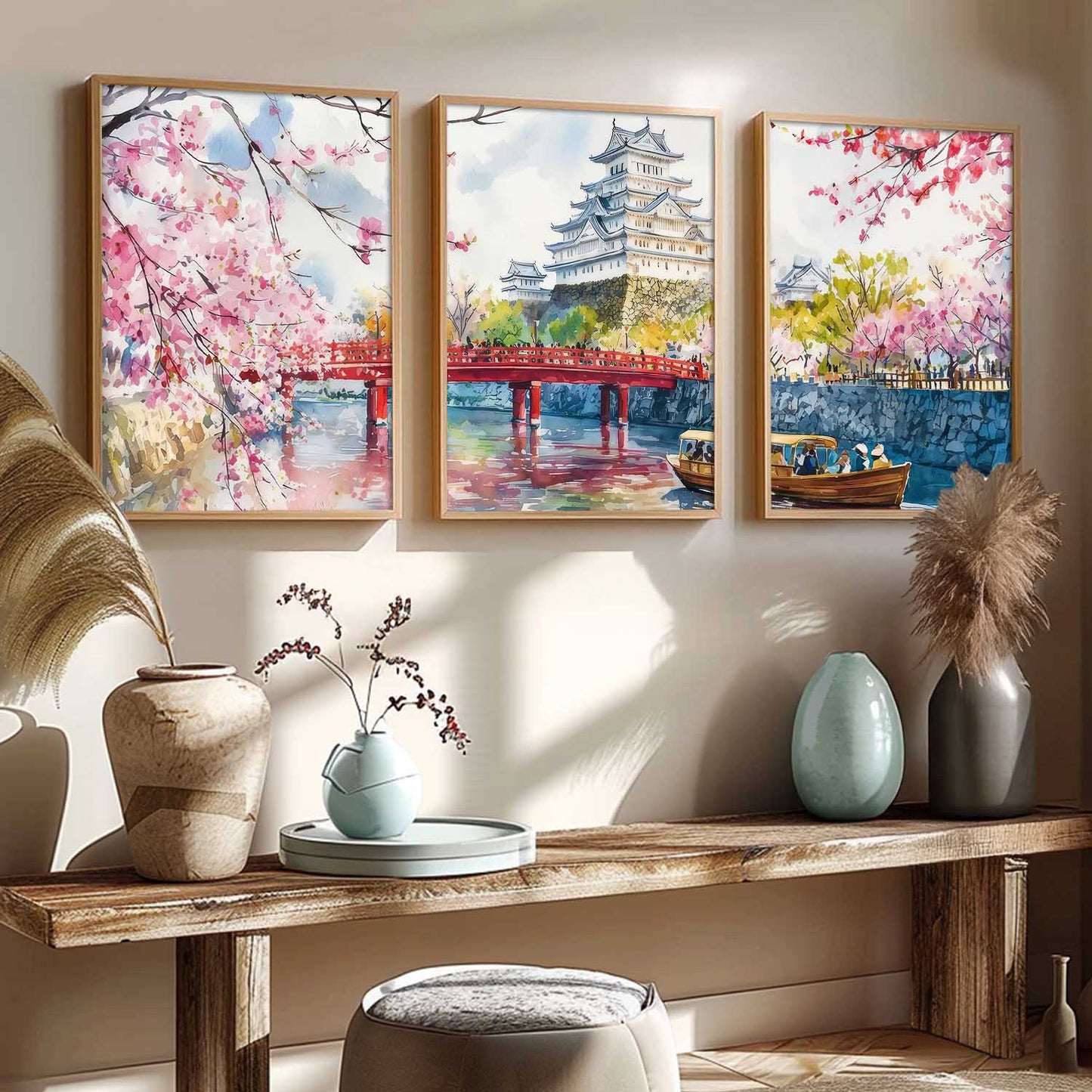 Big Aesthetic Japanese Nature Art View Framed Poster | Himeji Castle Wall Framed Posters for Living Room Bedroom Wall Decor