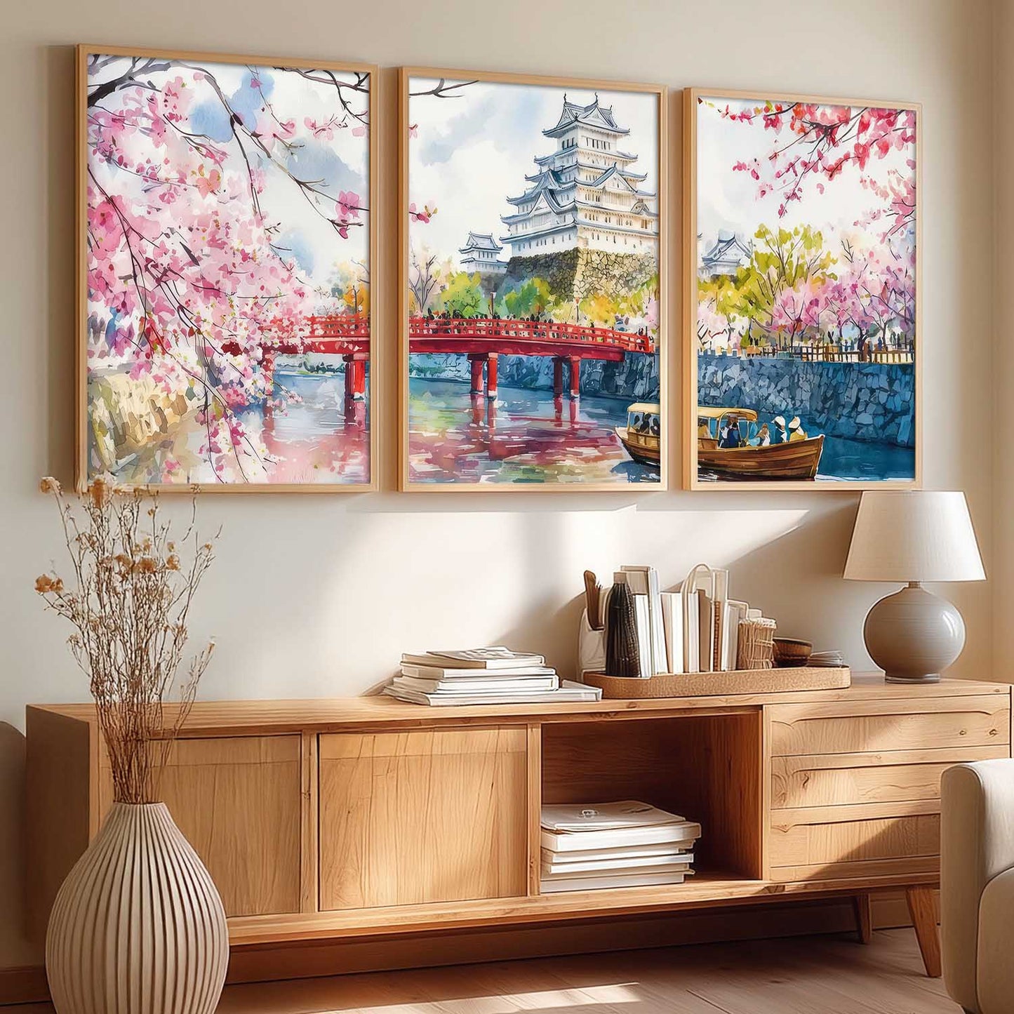 Big Aesthetic Japanese Nature Art View Framed Poster | Himeji Castle Wall Framed Posters for Living Room Bedroom Wall Decor
