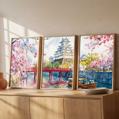 Big Aesthetic Japanese Nature Art View Framed Poster | Himeji Castle Wall Framed Posters for Living Room Bedroom Wall Decor