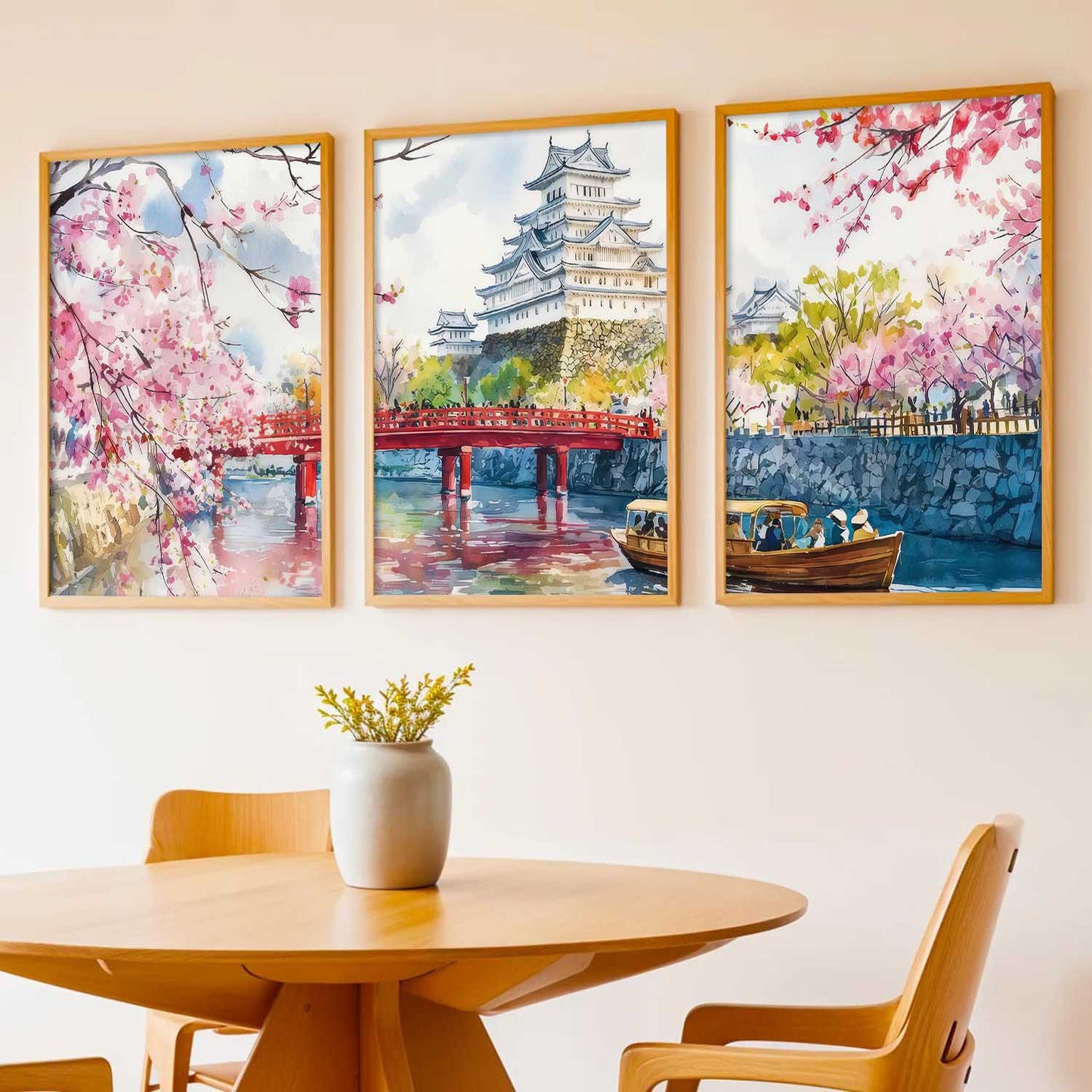 Big Aesthetic Japanese Nature Art View Framed Poster | Himeji Castle Wall Framed Posters for Living Room Bedroom Wall Decor