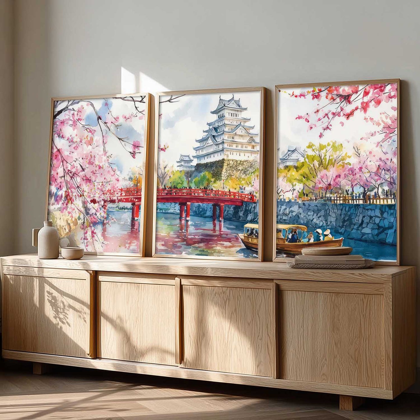 Big Aesthetic Japanese Nature Art View Framed Poster | Himeji Castle Wall Framed Posters for Living Room Bedroom Wall Decor