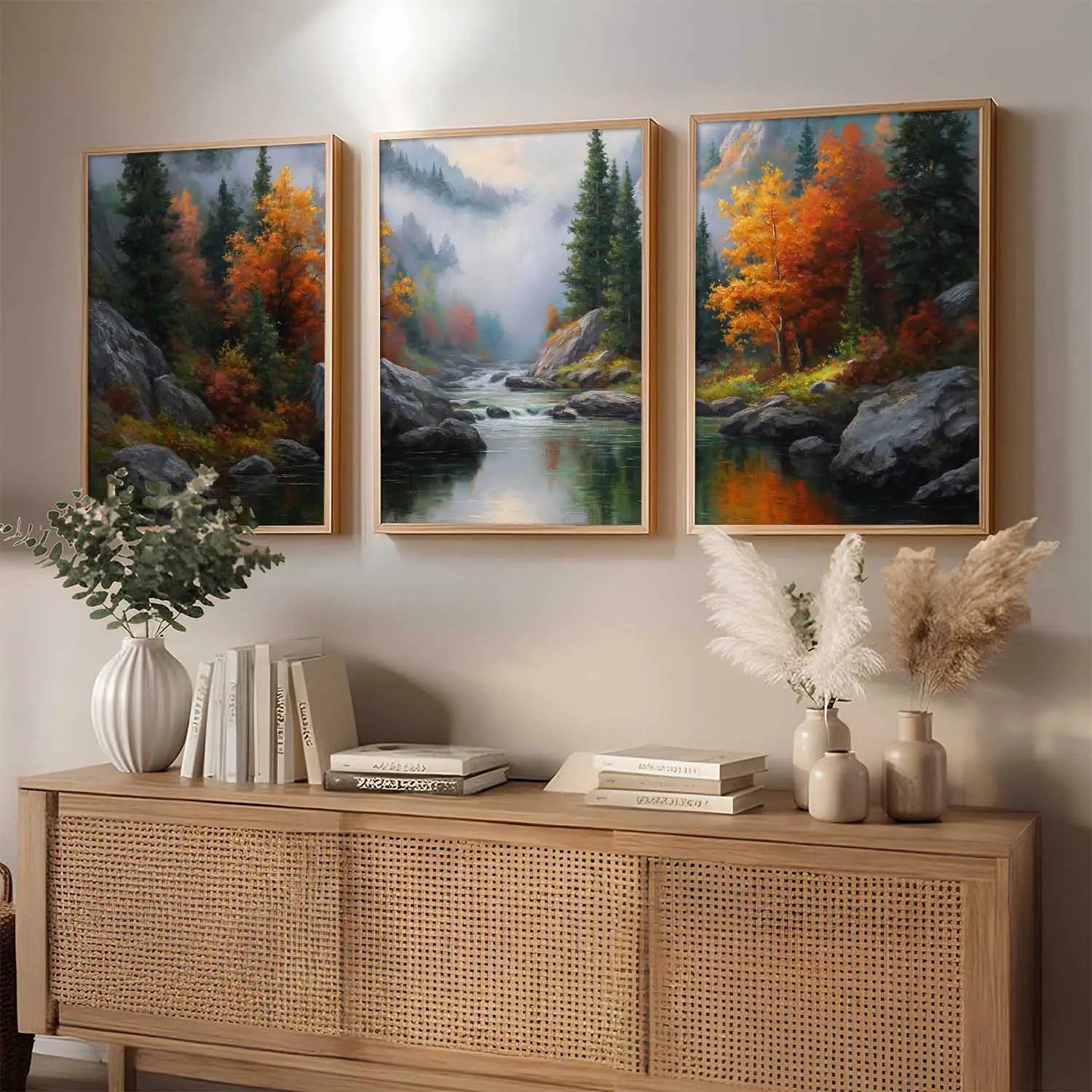 Big Aesthetic Mountains View Wall Art Paintings | River View Framed Painting | Nature Art Vastu Frames for Living Room Bedroom Wall Decor