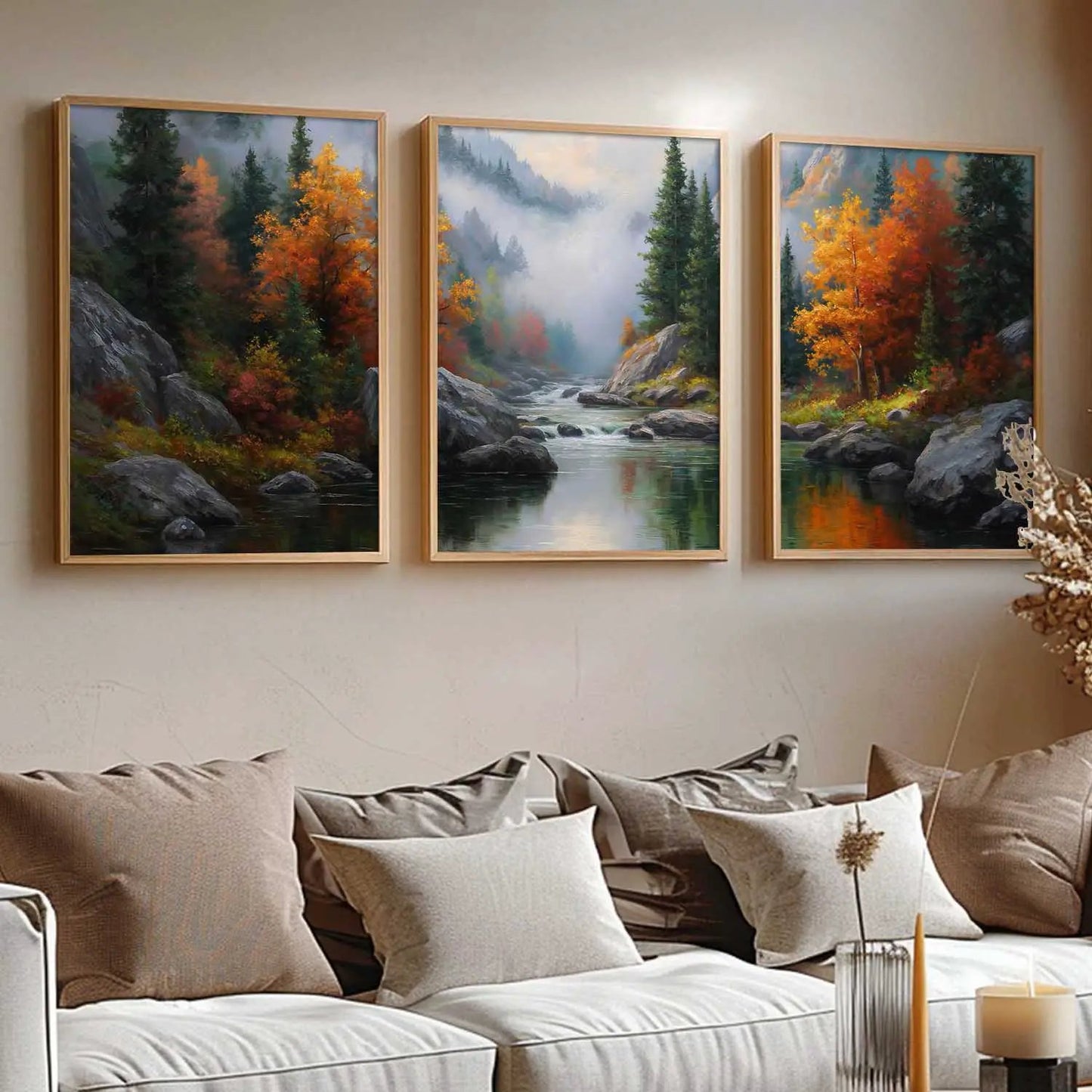 Big Aesthetic Mountains View Wall Art Paintings | River View Framed Painting | Nature Art Vastu Frames for Living Room Bedroom Wall Decor
