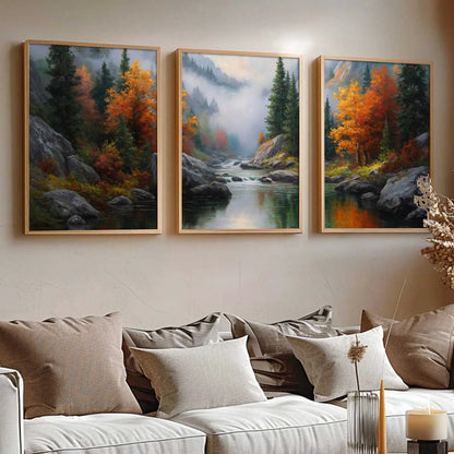 Big Aesthetic Mountains View Wall Art Paintings | River View Framed Painting | Nature Art Vastu Frames for Living Room Bedroom Wall Decor