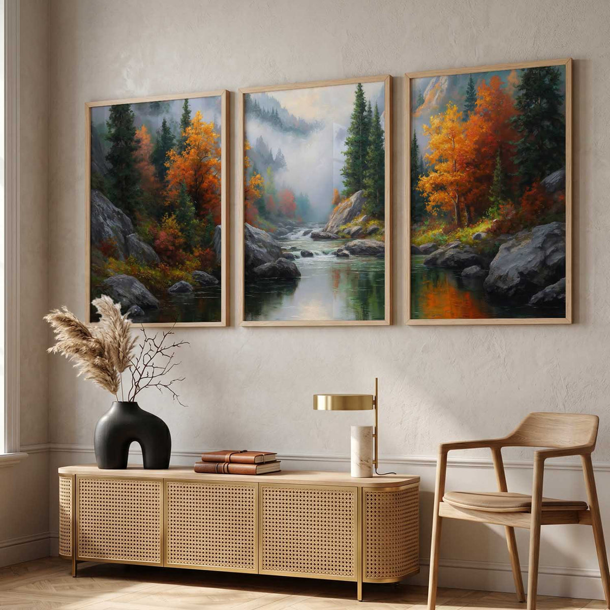 Big Aesthetic Mountains View Wall Art Paintings | River View Framed Painting | Nature Art Vastu Frames for Living Room Bedroom Wall Decor