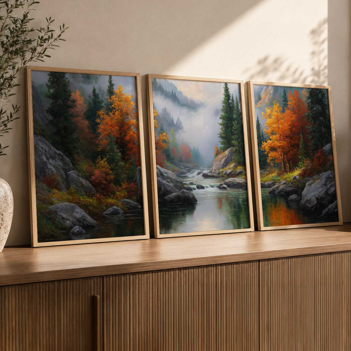 Big Aesthetic Mountains View Wall Art Paintings | River View Framed Painting | Nature Art Vastu Frames for Living Room Bedroom Wall Decor