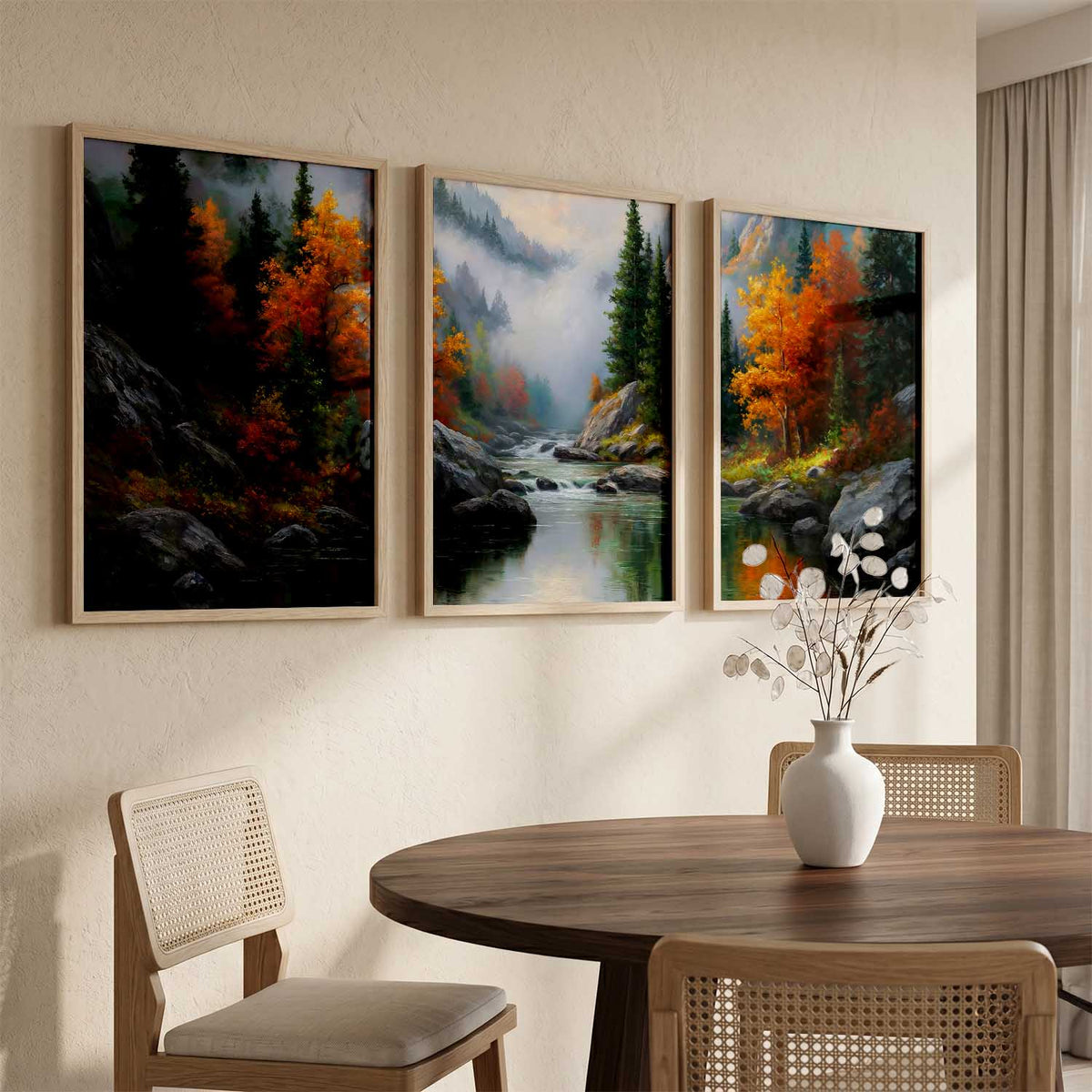 Big Aesthetic Mountains View Wall Art Paintings | River View Framed Painting | Nature Art Vastu Frames for Living Room Bedroom Wall Decor