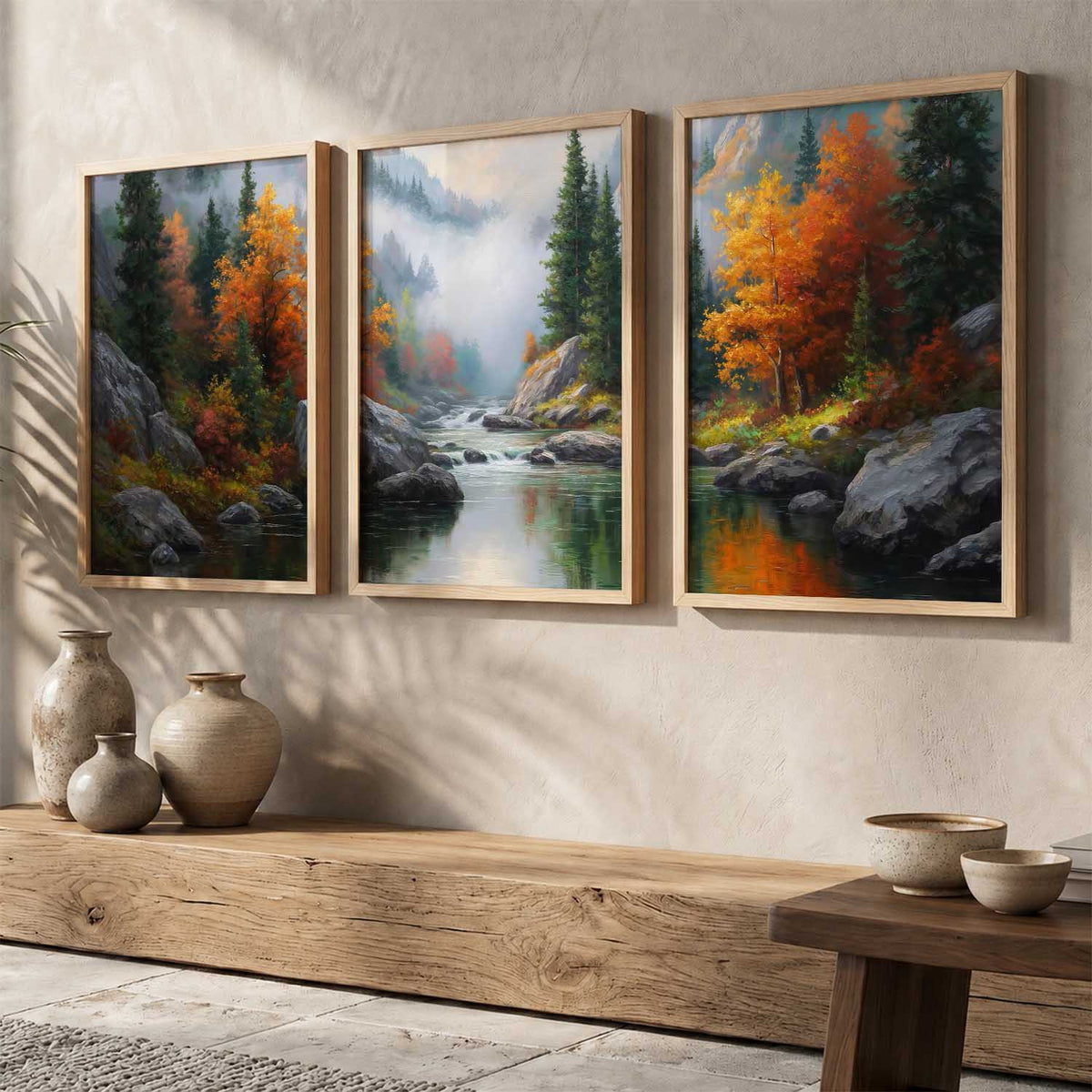 Big Aesthetic Mountains View Wall Art Paintings | River View Framed Painting | Nature Art Vastu Frames for Living Room Bedroom Wall Decor