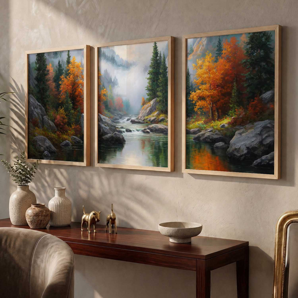 Big Aesthetic Mountains View Wall Art Paintings | River View Framed Painting | Nature Art Vastu Frames for Living Room Bedroom Wall Decor