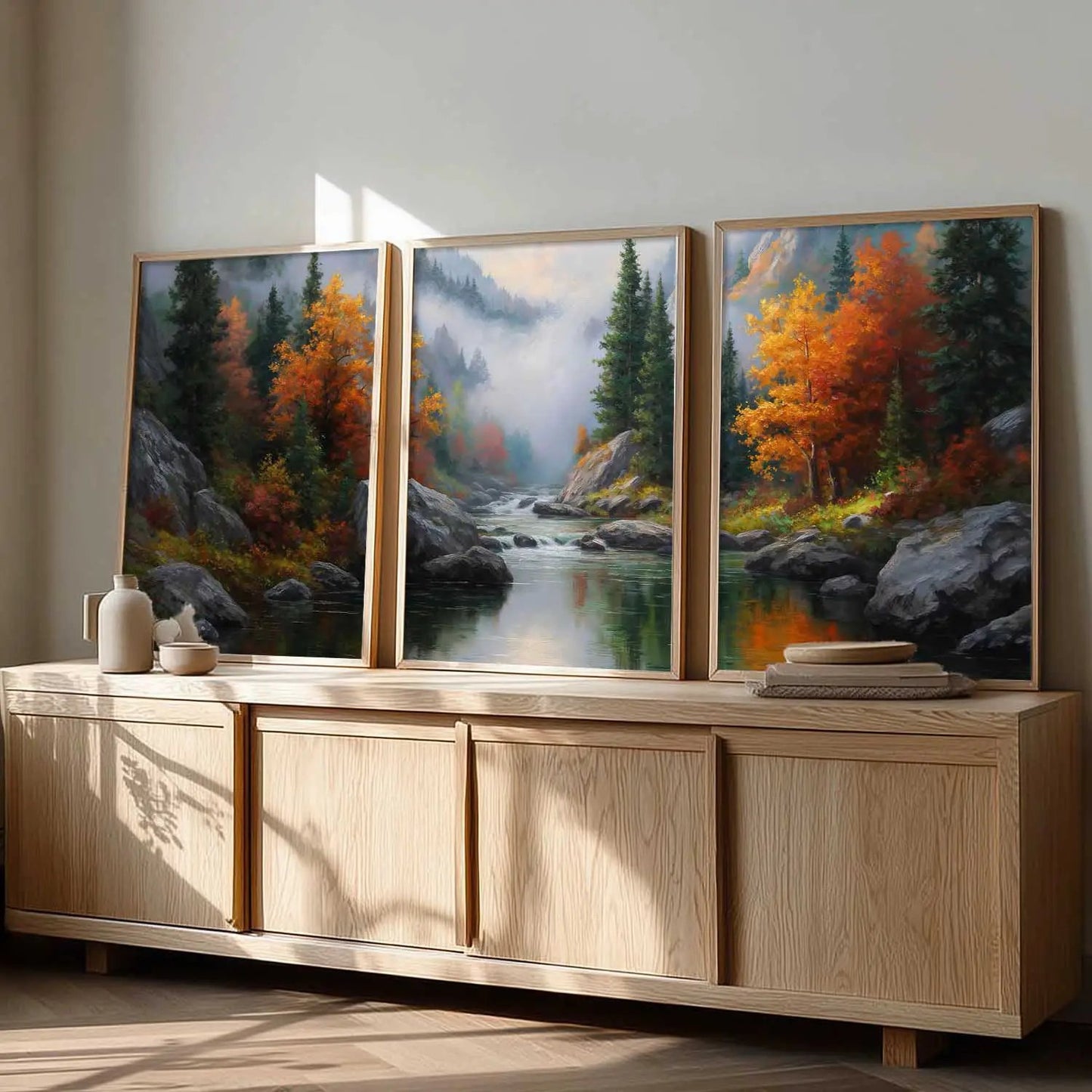 Big Aesthetic Mountains View Wall Art Paintings | River View Framed Painting | Nature Art Vastu Frames for Living Room Bedroom Wall Decor