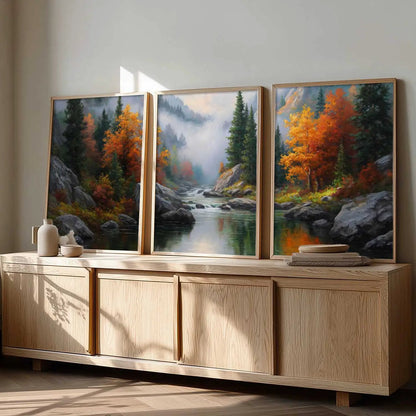 Big Aesthetic Mountains View Wall Art Paintings | River View Framed Painting | Nature Art Vastu Frames for Living Room Bedroom Wall Decor