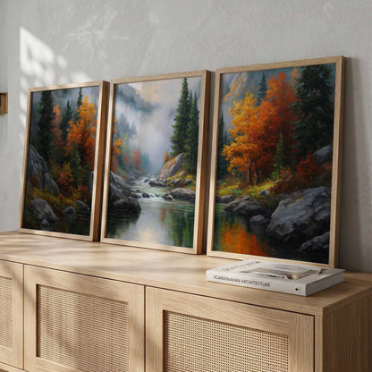 Big Aesthetic Mountains View Wall Art Paintings | River View Framed Painting | Nature Art Vastu Frames for Living Room Bedroom Wall Decor