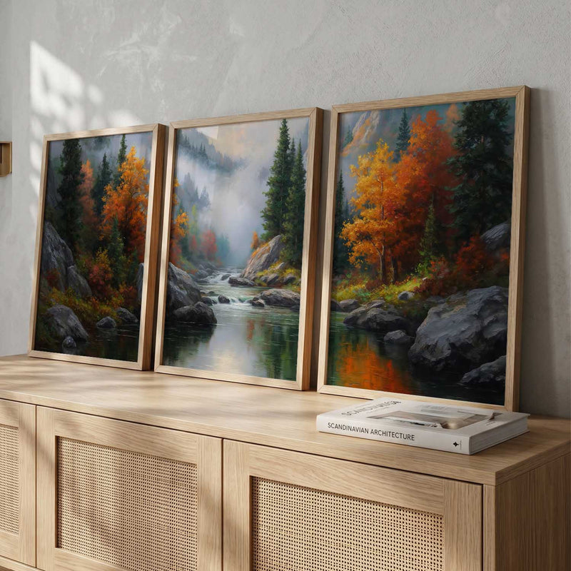 Big Aesthetic Mountains View Wall Art Paintings | River View Framed Painting | Nature Art Vastu Frames for Living Room Bedroom Wall Decor
