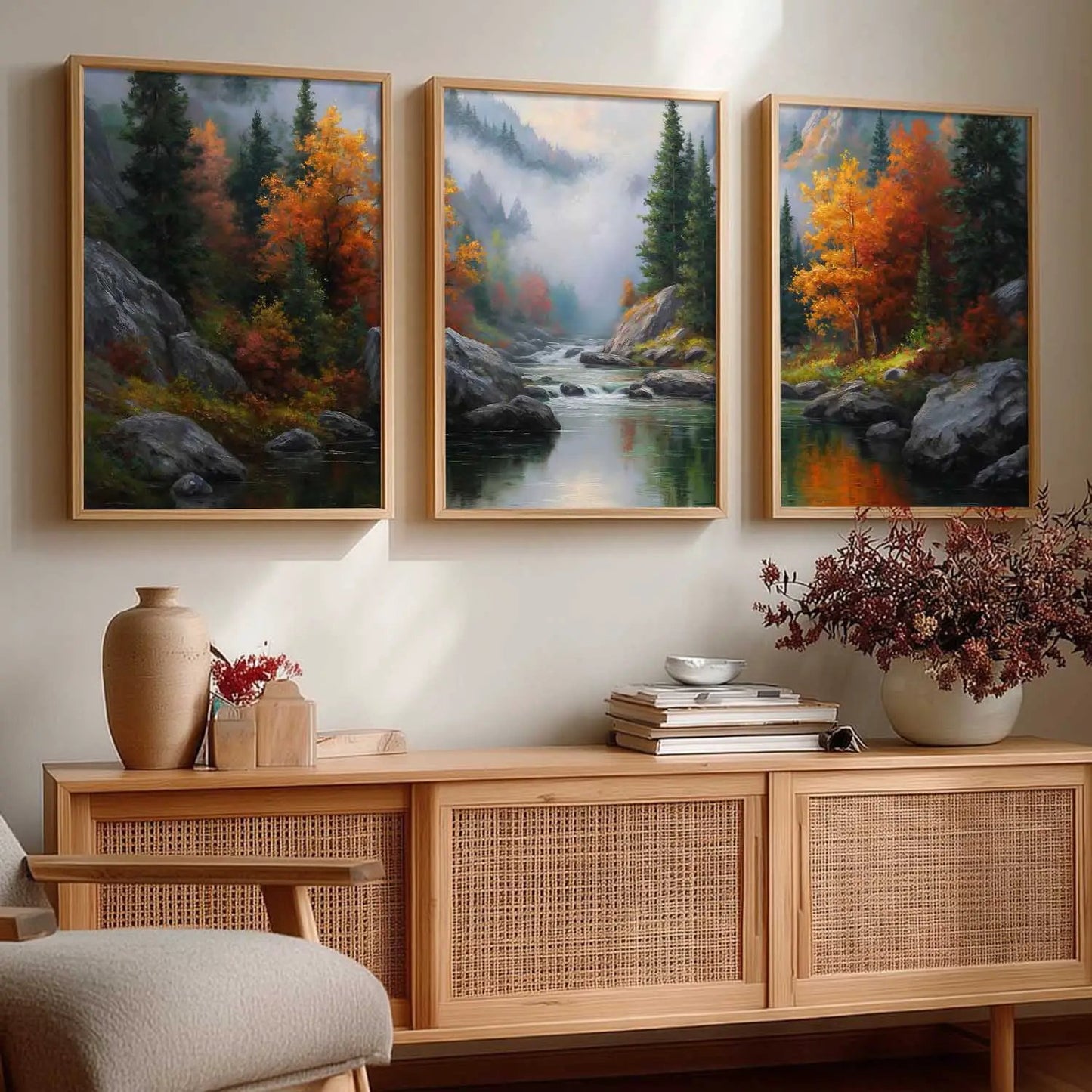 Big Aesthetic Mountains View Wall Art Paintings | River View Framed Painting | Nature Art Vastu Frames for Living Room Bedroom Wall Decor