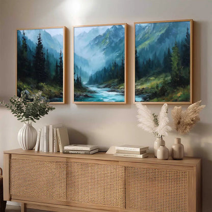 Mountain View Framed Painting | Big Aesthetic Nature Inspired Framed Paintings for Living Room Bedroom Wall Decor