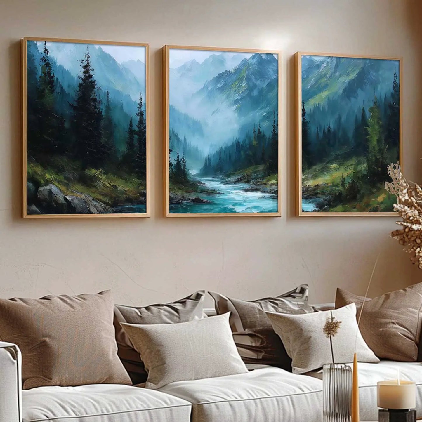 Mountain View Framed Painting | Big Aesthetic Nature Inspired Framed Paintings for Living Room Bedroom Wall Decor