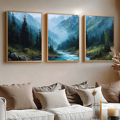 Mountain View Framed Painting | Big Aesthetic Nature Inspired Framed Paintings for Living Room Bedroom Wall Decor