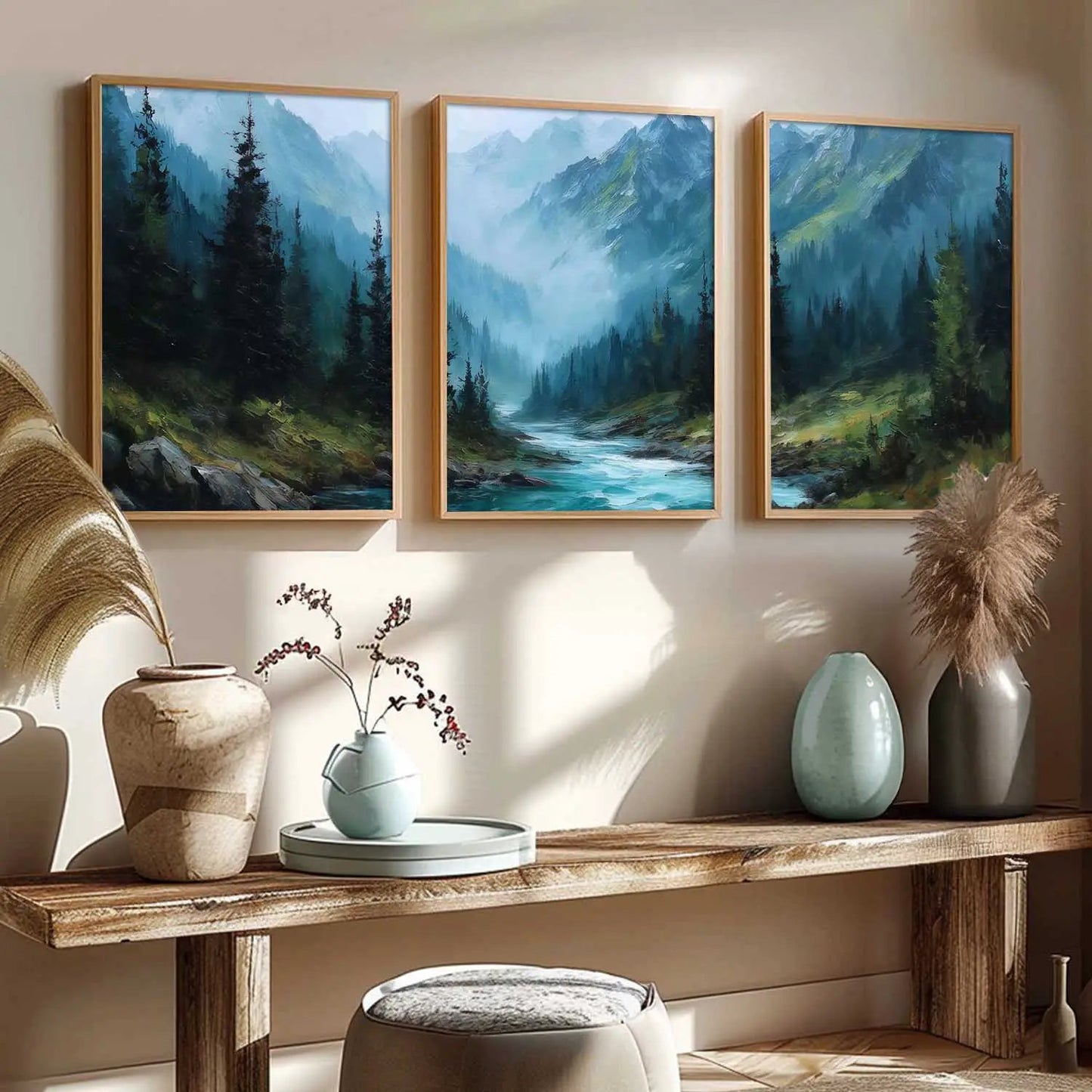 Mountain View Framed Painting | Big Aesthetic Nature Inspired Framed Paintings for Living Room Bedroom Wall Decor