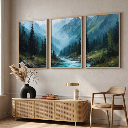 Mountain View Framed Painting | Big Aesthetic Nature Inspired Framed Paintings for Living Room Bedroom Wall Decor