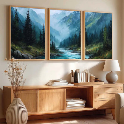 Mountain View Framed Painting | Big Aesthetic Nature Inspired Framed Paintings for Living Room Bedroom Wall Decor