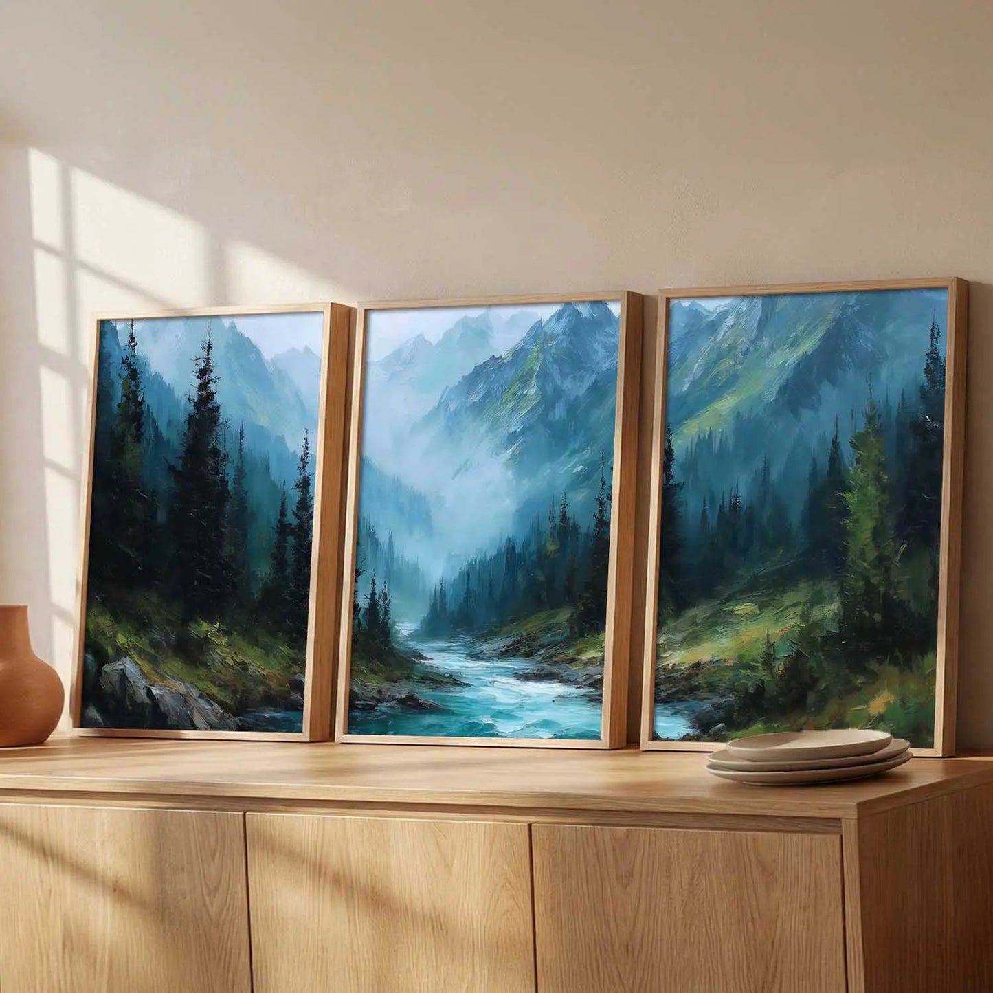 Mountain View Framed Painting | Big Aesthetic Nature Inspired Framed Paintings for Living Room Bedroom Wall Decor