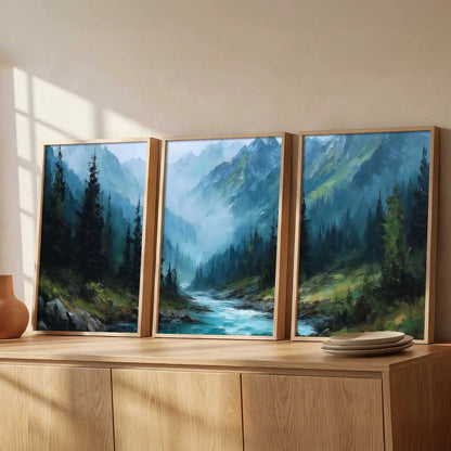Mountain View Framed Painting | Big Aesthetic Nature Inspired Framed Paintings for Living Room Bedroom Wall Decor
