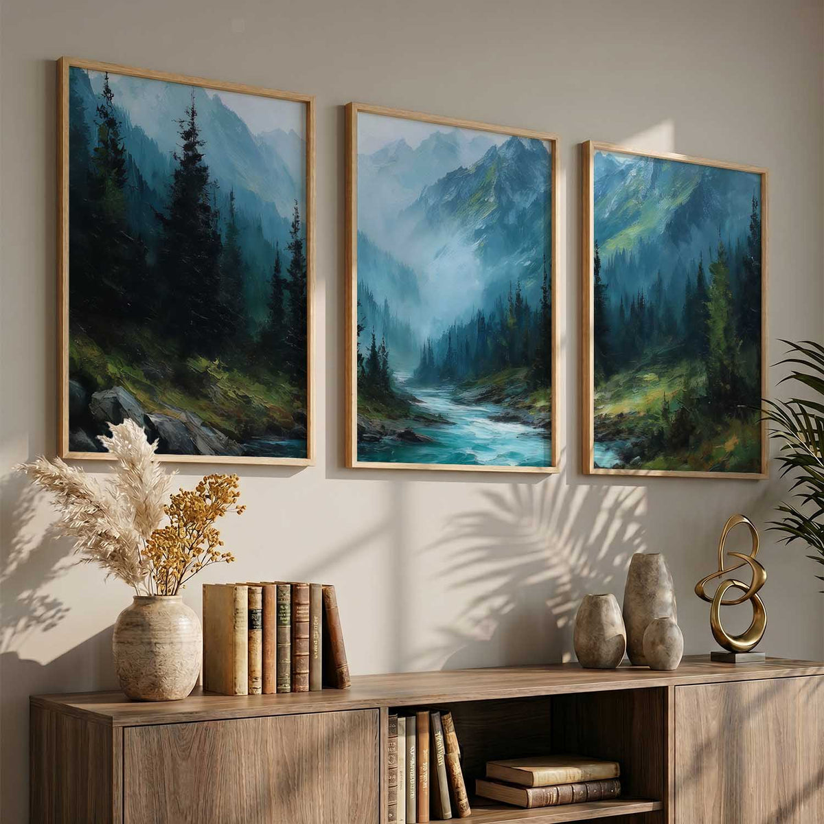 Mountain View Framed Painting | Big Aesthetic Nature Inspired Framed Paintings for Living Room Bedroom Wall Decor