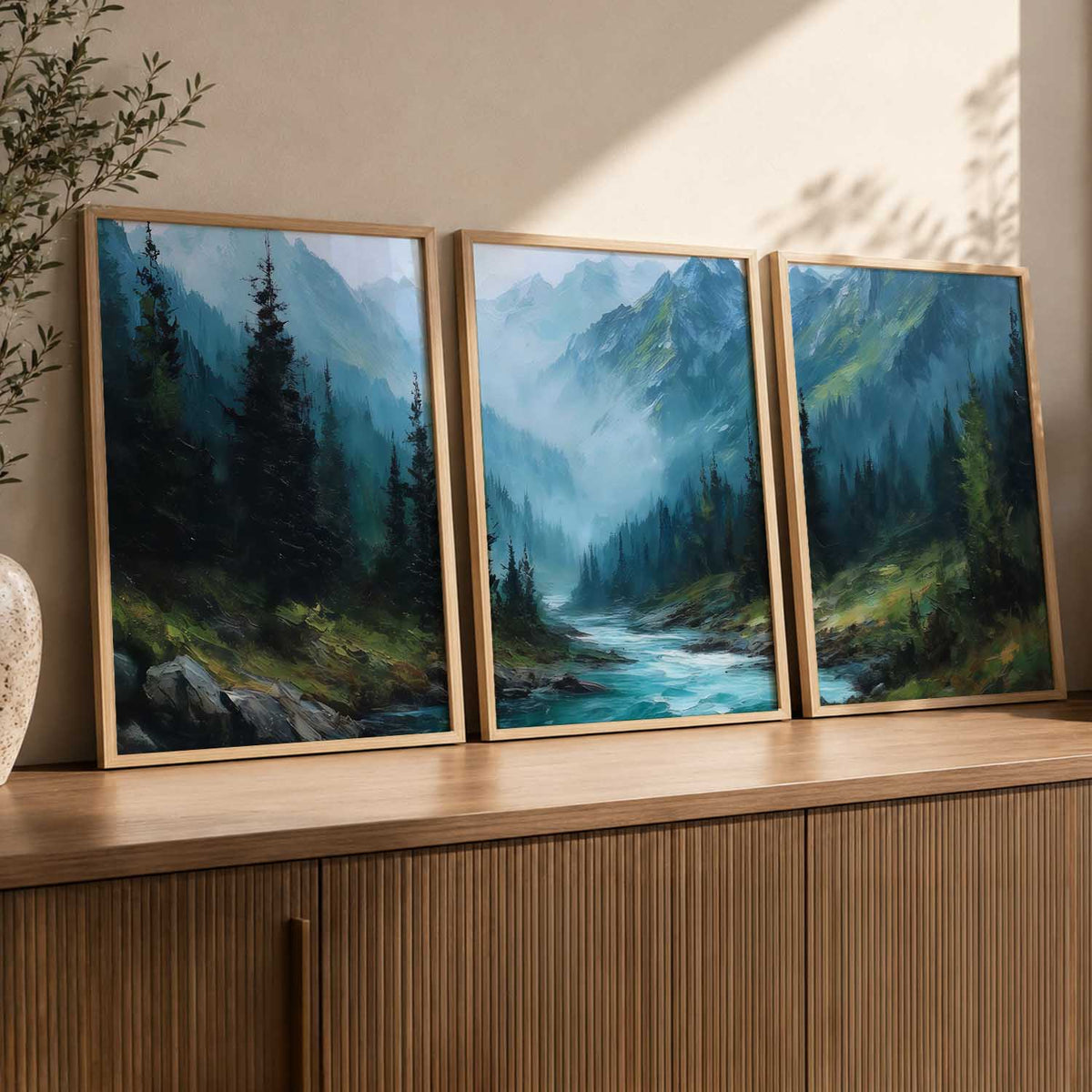 Mountain View Framed Painting | Big Aesthetic Nature Inspired Framed Paintings for Living Room Bedroom Wall Decor